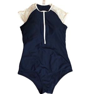 NWT Sia Australia Swim Mesh Cap Sleeve Zip Front Bathing Suit 10